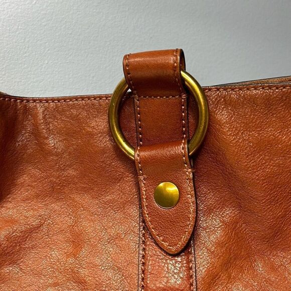 Frye Leather Ring Tote Shoulder Hobo Purse Cognac Brown Like New! - Picture 3 of 14